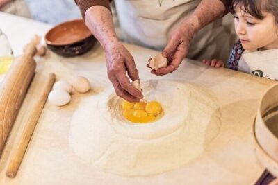 Blue Experience - Cooking Lesson " Make Pasta , Live Longer " - The meal after class: appetizers, pasta, and wine