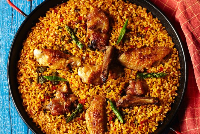 Interactive Paella & Market: Bottomless Wine & Rambla Views - The menu: strawberry gazpacho, tortilla, tomato bread, paella, crema catalana