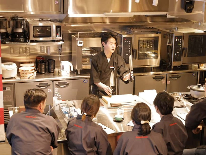 Japanese Knife Skills & Tuna Don/Sushi Workshop in Tokyo - The meal: miso soup, sake tasting, and green tea