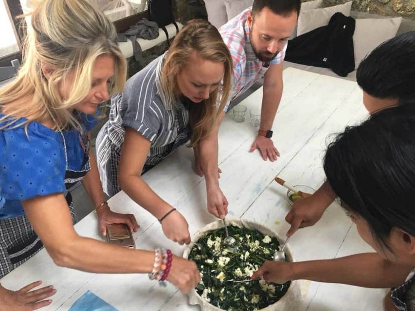 Mykonos: Cooking Class with Food and Wine - In the kitchen: tzatziki and spinach pie, the real skill builders