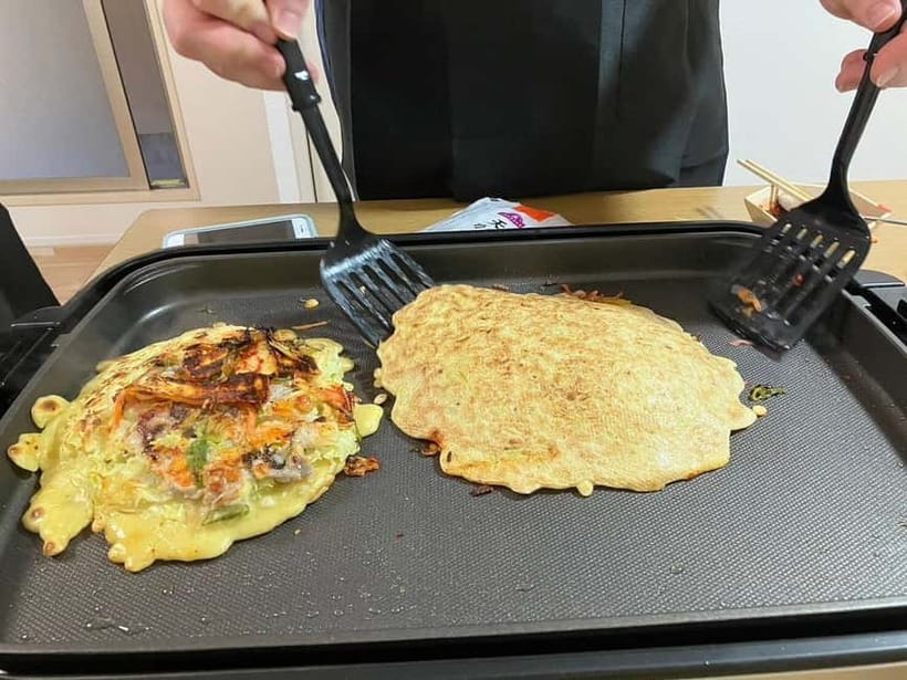 Osaka : Cooking Class Okonomiyaki & Takoyaki course in Nanba - Your tasting session: eat what you made with sake, beer, and soft drinks