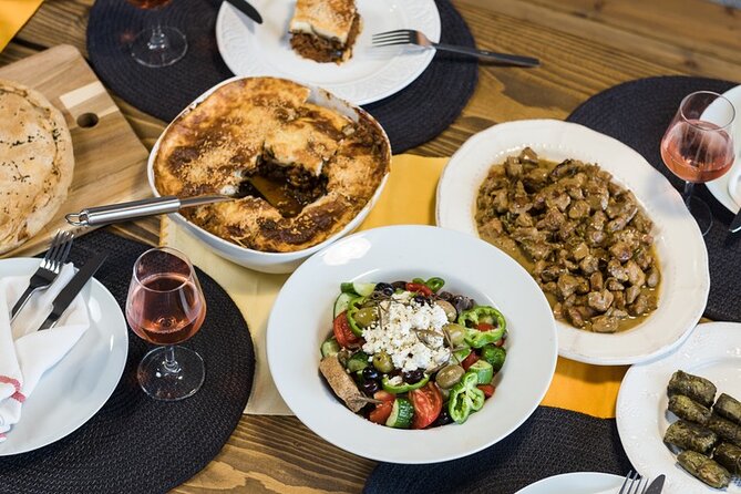 Traditional Greek cooking class and lunch or dinner with an Acropolis view - The meal part: wine, spirits, and eating what you made