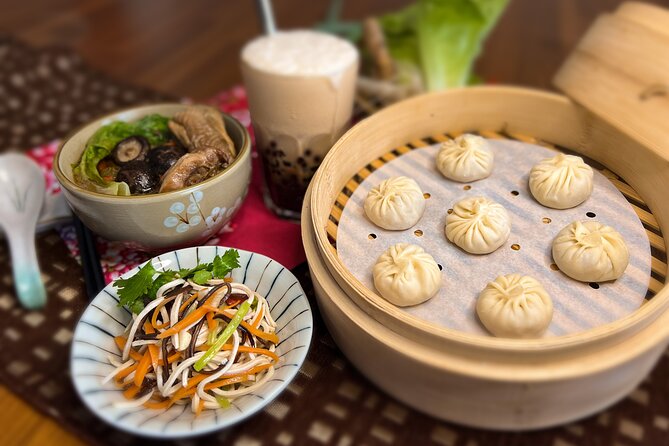 Xiao Long Bao, Chicken vermicelli with mushroom and sesame oil, Tofu strips salad, Bubble milk tea. Taiwan Traditional Delicacies Experience-A (Taipei Cooking Class) - Key highlights you’ll actually care about